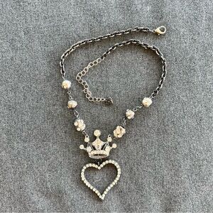 Elegant Silver Crown and Heart Necklace
